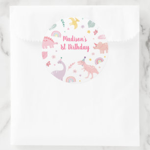 Sticker Rond Anniversaire du Dinosaure Boho Rose