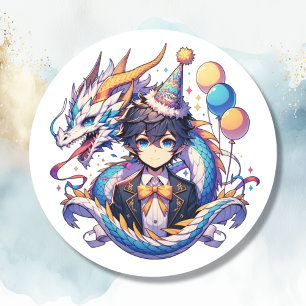 Sticker Rond Anniversaire du garçon Anime Dragon
