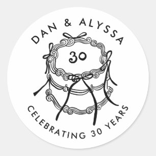 Sticker Rond Anniversaire du gâteau Vintage noir et blanc