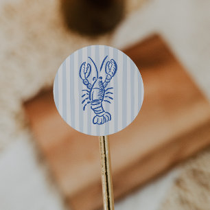 Sticker Rond Anniversaire du homard à rayures bleues vintage