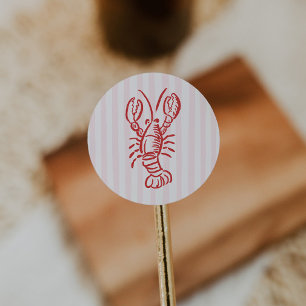 Sticker Rond Anniversaire du homard rayé rose et rouge