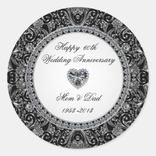 Sticker Rond Anniversaire du Mariage Diamond Style Onyx Noir