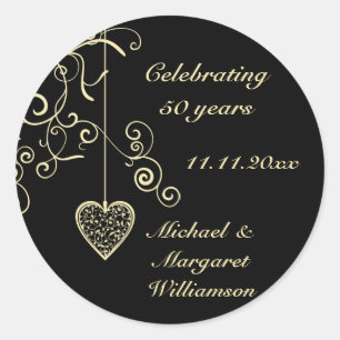 Sticker Rond Anniversaire du Mariage d'or du Coeur élégant