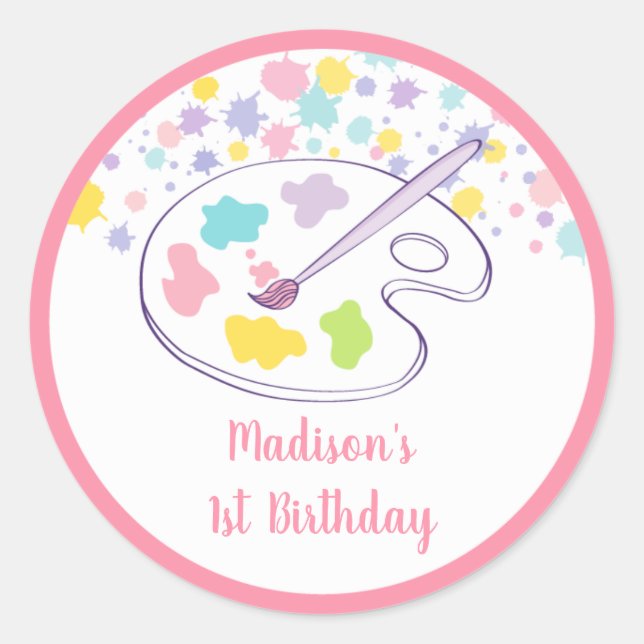 Sticker Rond Anniversaire du Pastel Rainbow Art Party (Devant)
