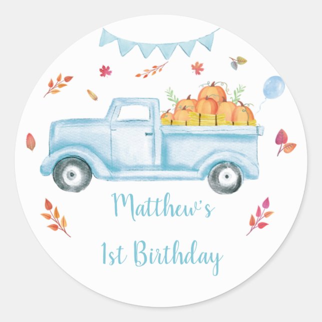 Sticker Rond Anniversaire du petit camion Citrouille (Devant)