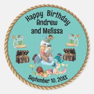 Sticker Rond Anniversaire du Pirate et de la Sirène pour les en