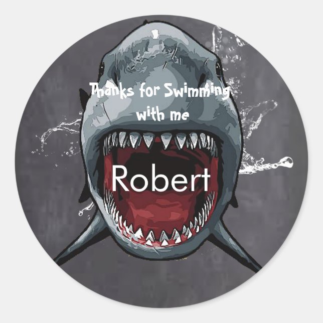 Sticker Rond Anniversaire du requin, Attaque du requin, Merci (Devant)