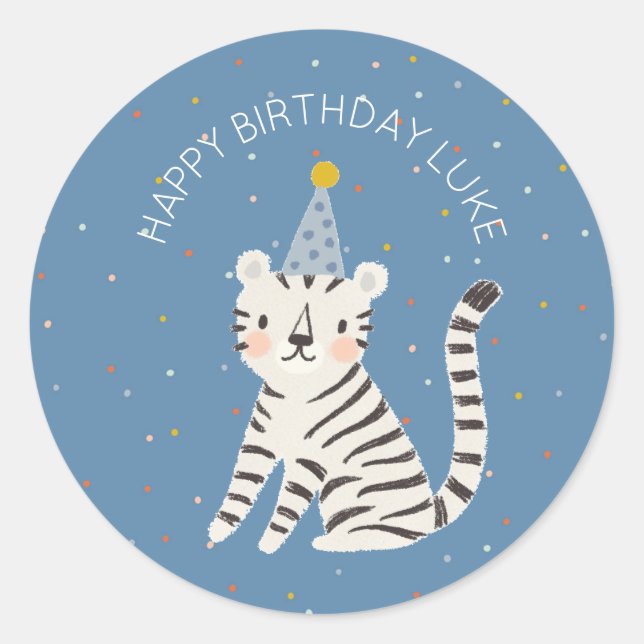 Sticker Rond Anniversaire du tigre blanc (Devant)