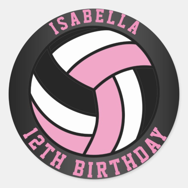 Sticker Rond Anniversaire du volley-ball rose, noir et blanc (Devant)