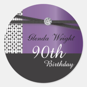 Sticker Rond Anniversaire élégant de l'Améthyste mauve et no