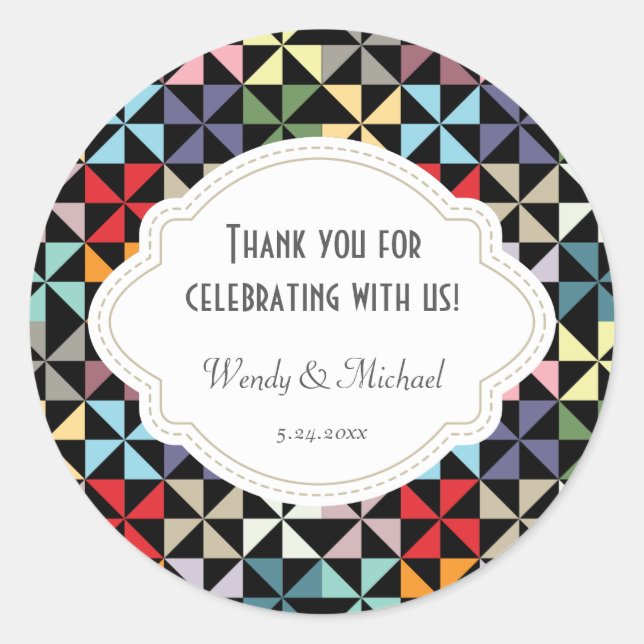 Sticker Rond Anniversaire élégant du Mariage Motif Black Pinwhe (Devant)
