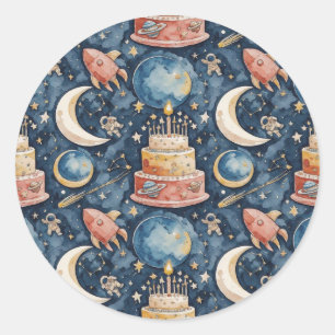 Sticker Rond Anniversaire Enfants Aventure Spatiale
