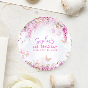 Sticker Rond Anniversaire Fantaisiste Papillon Wisteria Floral