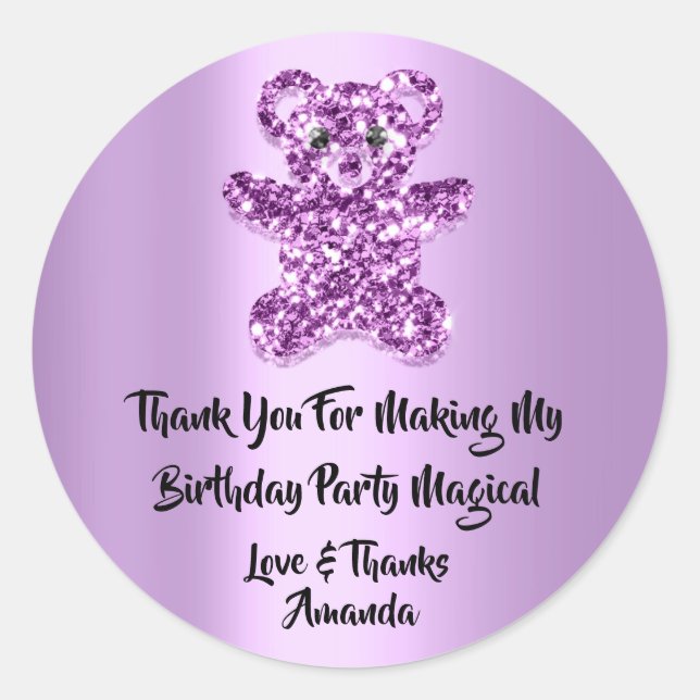 Sticker Rond Anniversaire Favoriser Parties scintillant Violet  (Devant)