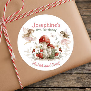Sticker Rond anniversaire fée jardin fantaisiste papillonne et