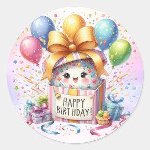 Sticker Rond Anniversaire Fête Ballons colorés Cadeau rose mign