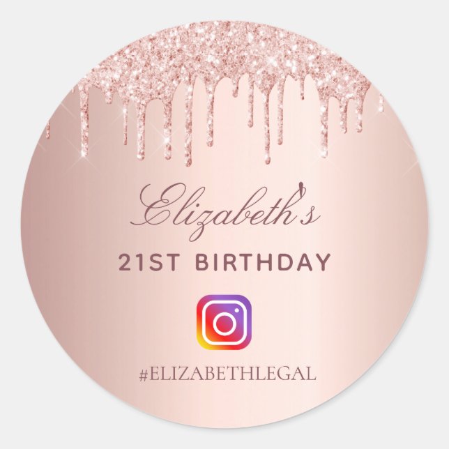Sticker Rond Anniversaire fête blush rose parties scintillant I (Devant)