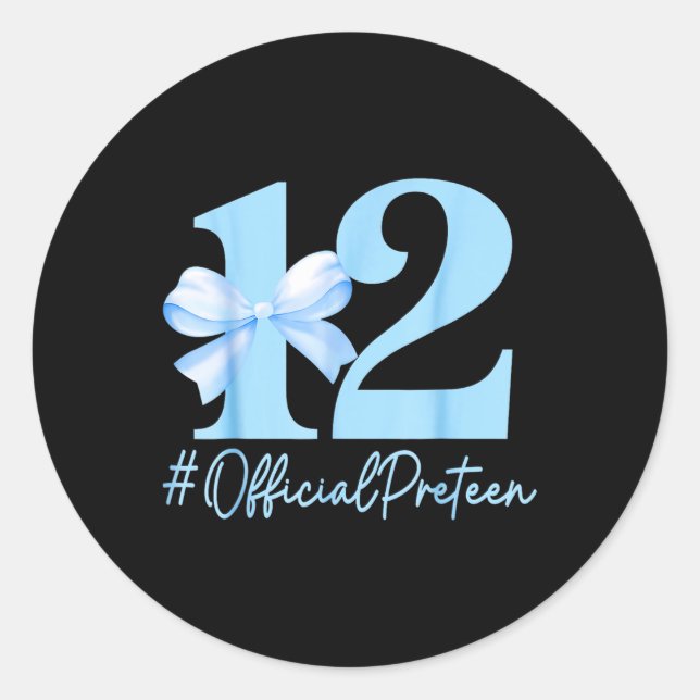 Sticker Rond Anniversaire Fille Bleue Coquette Bow 12 ans Offic (Devant)