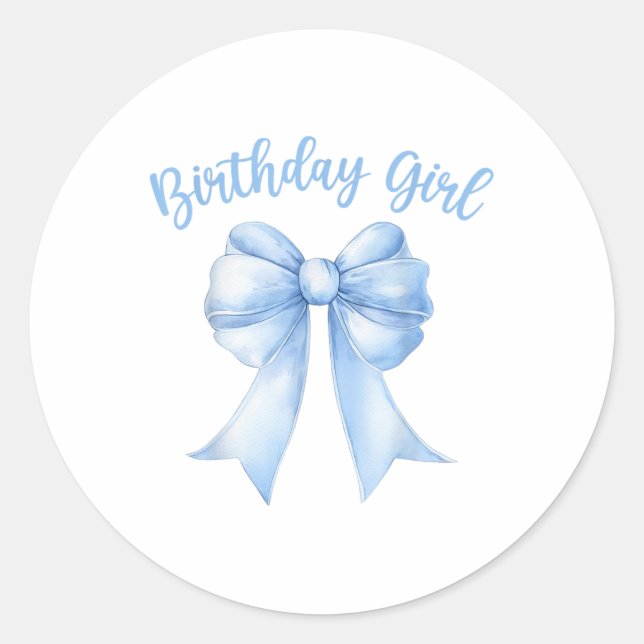 Sticker Rond Anniversaire fille mignonne Bleu Coquette Bow Y2k  (Devant)