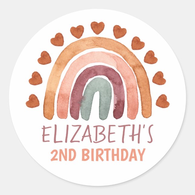 Sticker Rond Anniversaire Fille Moderne Boho Rainbow Nom (Devant)