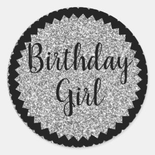 Sticker Rond Anniversaire fille Parties scintillant argent Stic