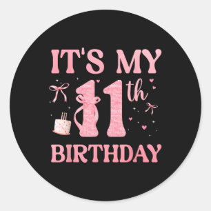 Sticker Rond Anniversaire Fille rose Coquette Bow 11 ans Aesth