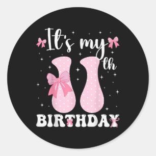 Sticker Rond Anniversaire Fille rose Coquette Bow 11 ans Aesth