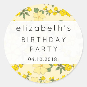 Sticker Rond Anniversaire - fleurs, pétales, feuille - vert
