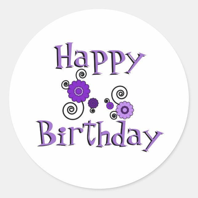 Sticker Rond Anniversaire, fleurs violettes et noires, arrière  (Devant)