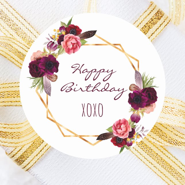 Sticker Rond Anniversaire floral or géométrique blanc (Créateur téléchargé)