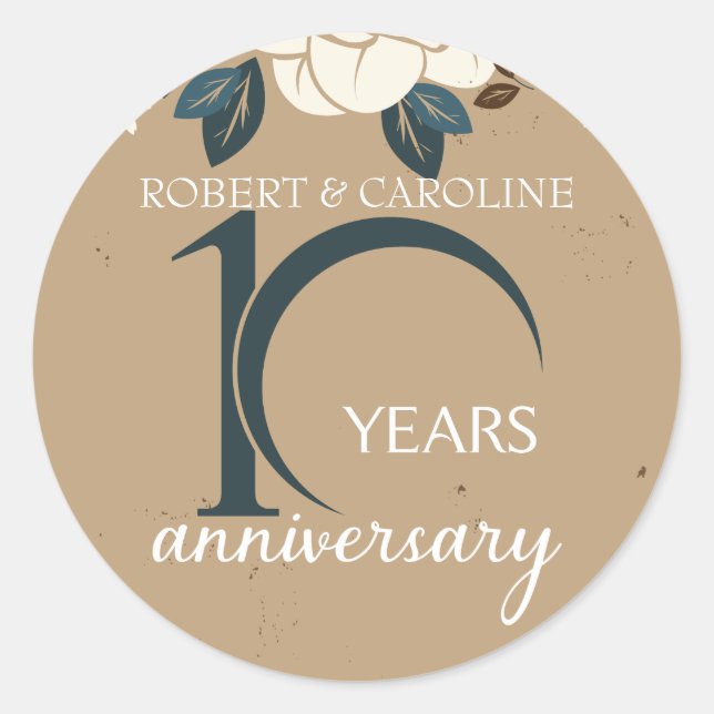 Sticker Rond Anniversaire floral personnalisé du 10e Mariage (Devant)