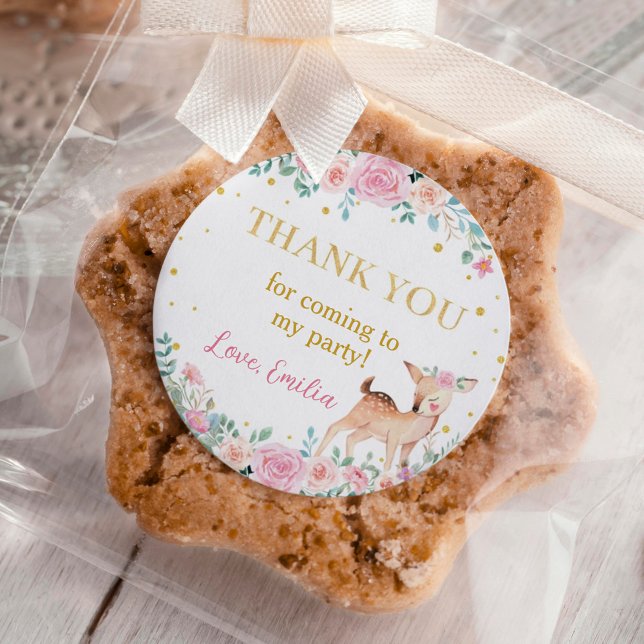 Sticker Rond Anniversaire floral rose cerf (Créateur téléchargé)