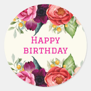 Sticker Rond Anniversaire floral rose or rousse rose rouge