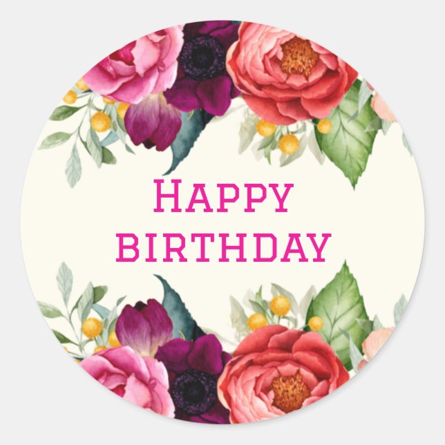 Sticker Rond Anniversaire floral rose or rousse rose rouge (Devant)