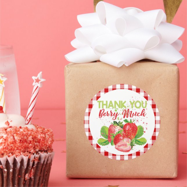 Sticker Rond Anniversaire fraise Thème Plaid Merci (Fête)