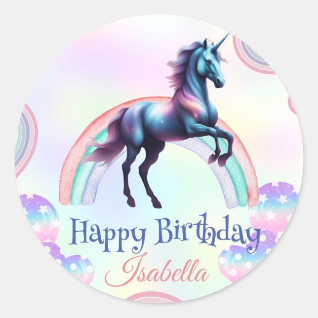 Sticker Rond Anniversaire galaxie arc-en-ciel unicorn Party for (Devant)