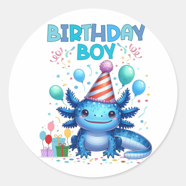 Sticker Rond Anniversaire Garçon Axolotl Vibes Joli Conception (Devant)