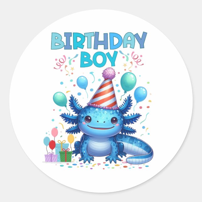 Sticker Rond Anniversaire Garçon Axolotl Vibes Joli Conception (Devant)