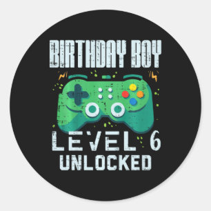 Sticker Rond Anniversaire Garçon Niveau 6 Déverrouillé Gamer Co
