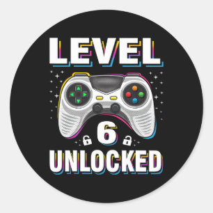 Sticker Rond Anniversaire Garçon Niveau 6 Jeu vidéo déverrouill