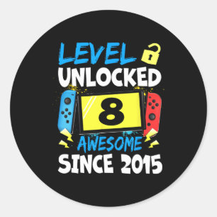 Sticker Rond Anniversaire Garçon Niveau 8 Déverrouillé Awesome