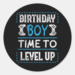 Sticker Rond Anniversaire Garçon Temps De Niveau Up Video Gamer