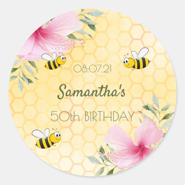 Sticker Rond Anniversaire heureux bourdon abeilles nom de nid d (Devant)
