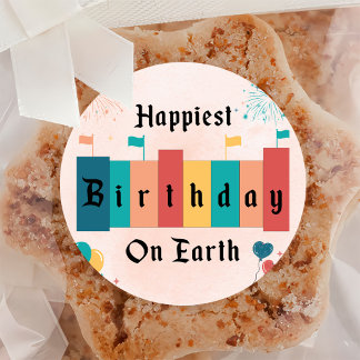 Sticker Rond Anniversaire le plus heureux sur Terre Anniversair