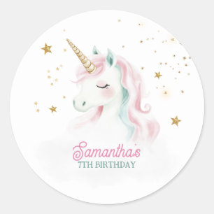 Sticker Rond Anniversaire Licorne, Licorne Pastel, Arc-en-ciel