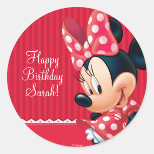 Sticker Rond Anniversaire Minnie Rouge et Blanc
