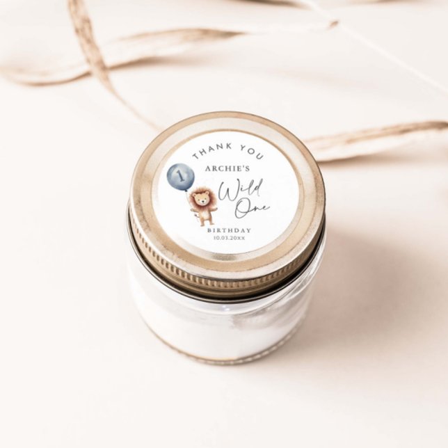 Sticker Rond Anniversaire moderne Wild One Lion (Créateur téléchargé)