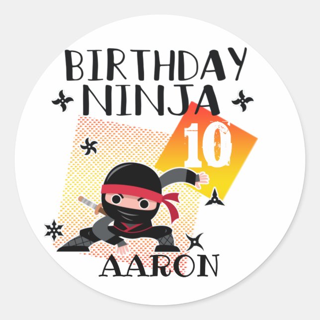 Sticker Rond Anniversaire Ninja Party Thème Art Martial Amateur (Devant)