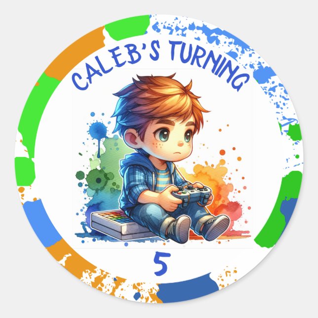 Sticker Rond Anniversaire Nom et âge du garçon Personnalisé (Devant)