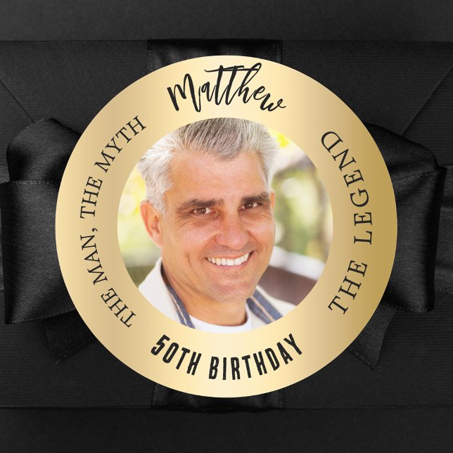 Sticker Rond Anniversaire or photo homme mythe légende (Créateur téléchargé)